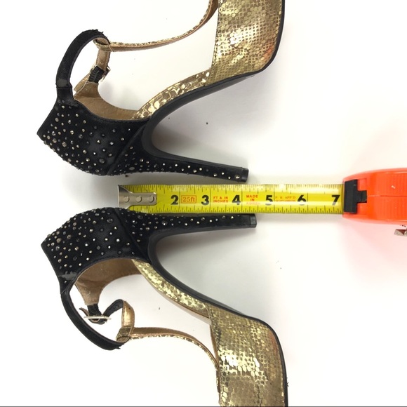 BCBG Gold Peep Toe Jeweled Stiletto Heels 6 36 - Picture 8 of 8